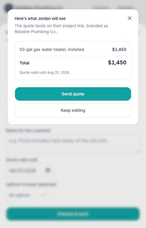 The pre-send preview showing exactly what the customer sees