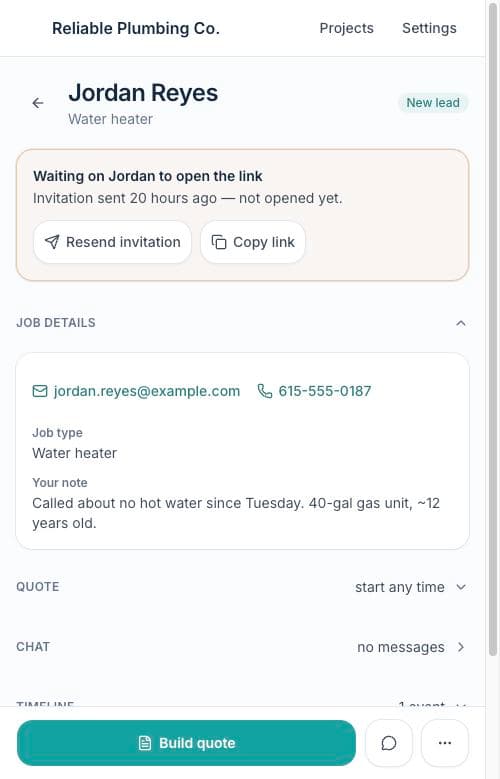 A project page with the amber waiting stage card